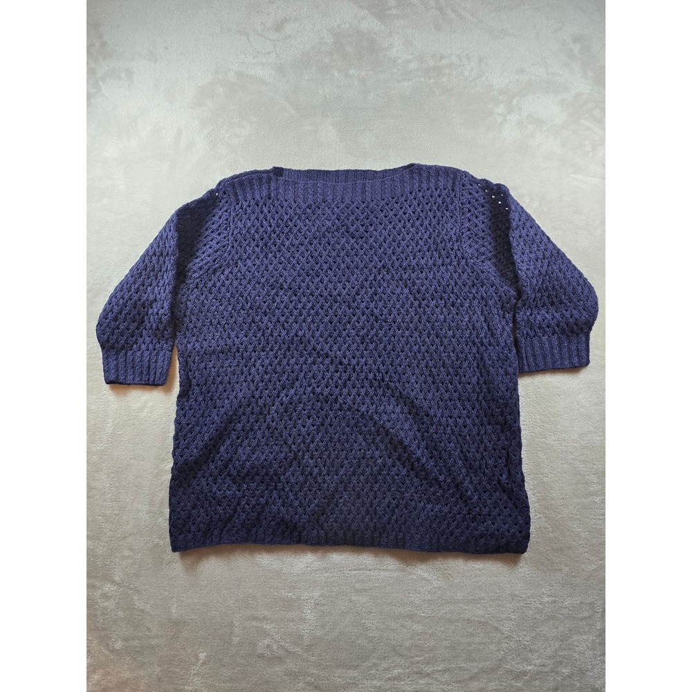 Lauren Ralph Lauren Hand Knit Sweater Womens 1X Purple Linen Blend Crochet